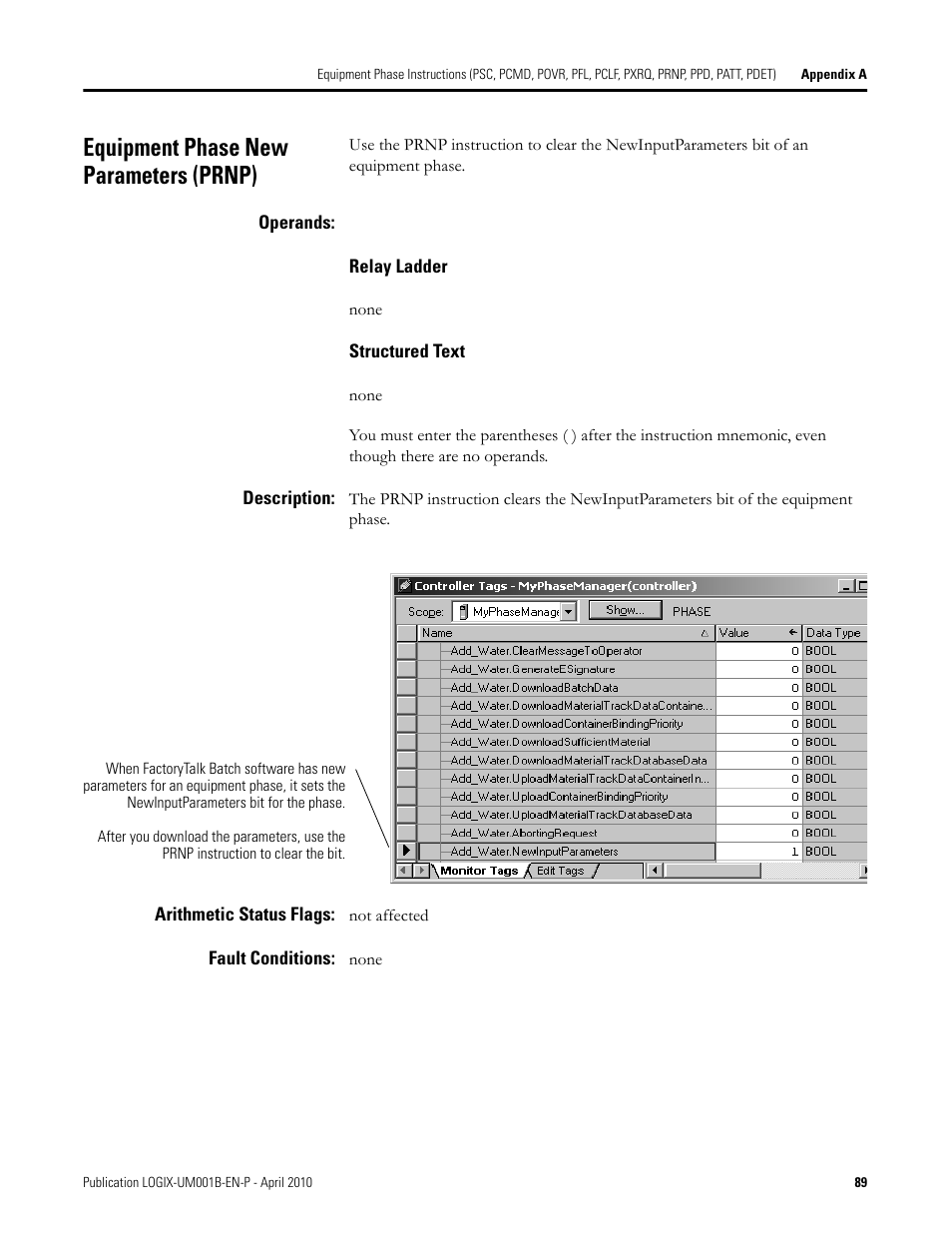 Equipment phase new parameters (prnp) | Rockwell Automation 1794-Lxxxx PhaseManager User Manual | Page 89 / 122