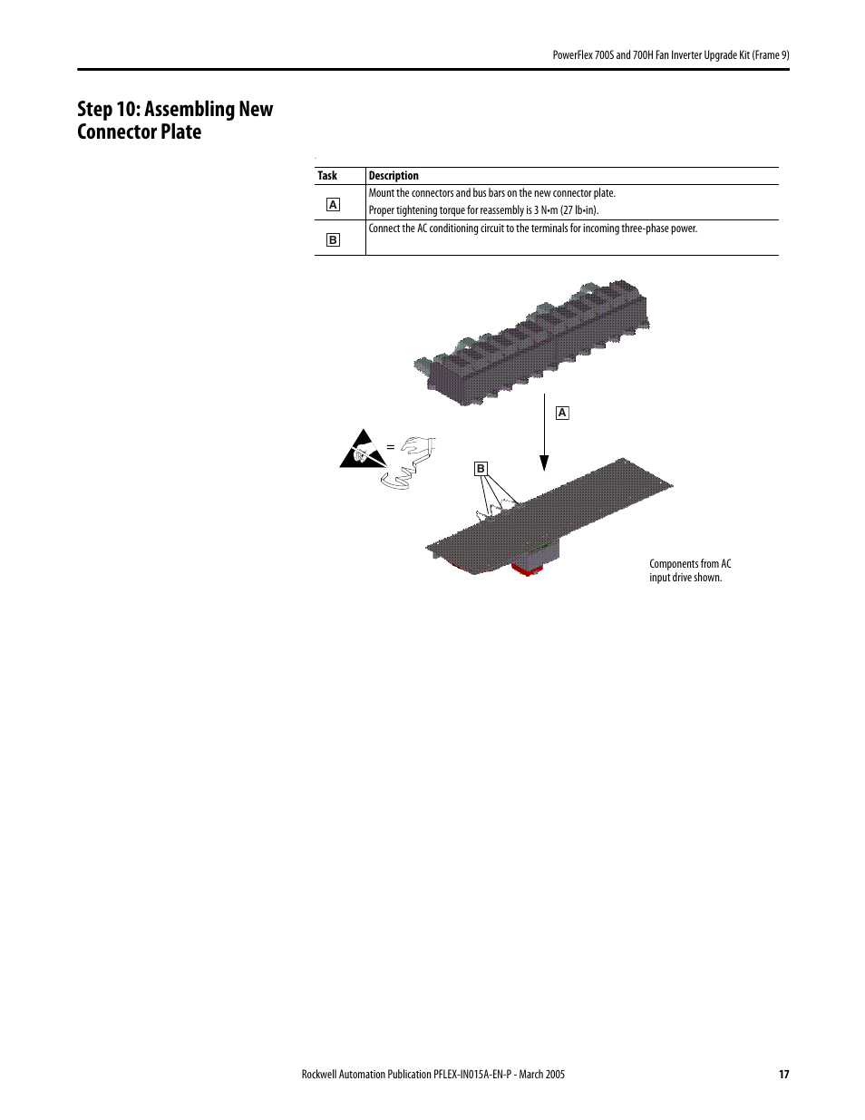 Step 10: assembling new connector plate | Rockwell Automation 20D PowerFlex 700S and H Fan Inverter Upgrade Kit (Frame 9) User Manual | Page 17 / 22