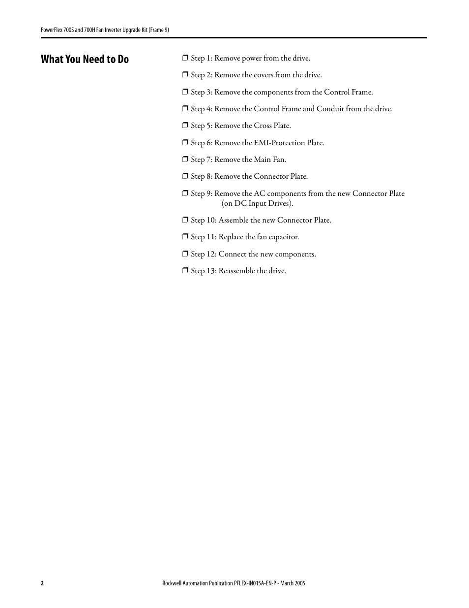 What you need to do | Rockwell Automation 20D PowerFlex 700S and H Fan Inverter Upgrade Kit (Frame 9) User Manual | Page 2 / 22