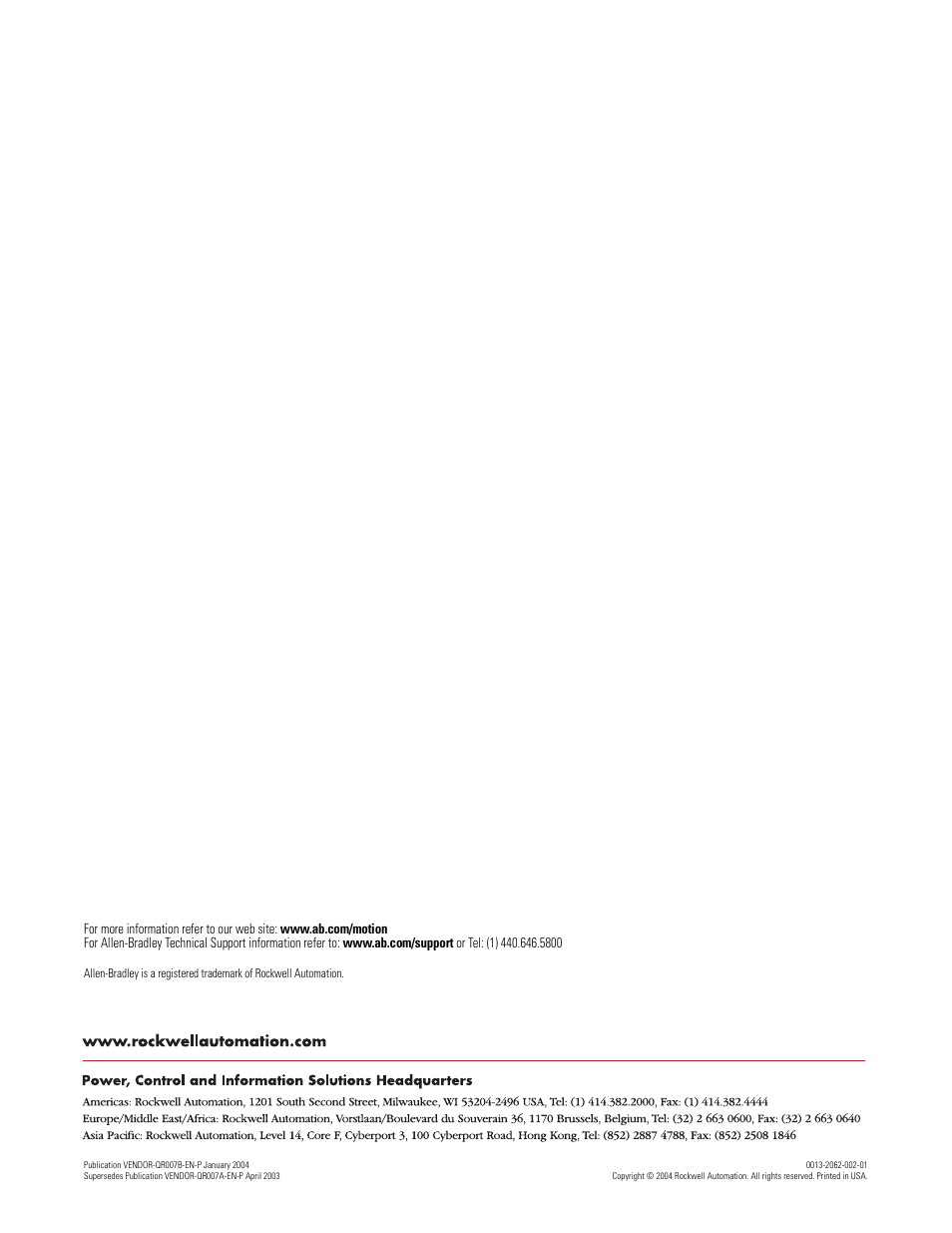 Web links, Industrial motion control, Allen-bradley technical support | Rockwell automation | Rockwell Automation 1326AB-Bxxxx-x2L High Resolution 1326AB Motors with IP67 Rating User Manual | Page 2 / 2