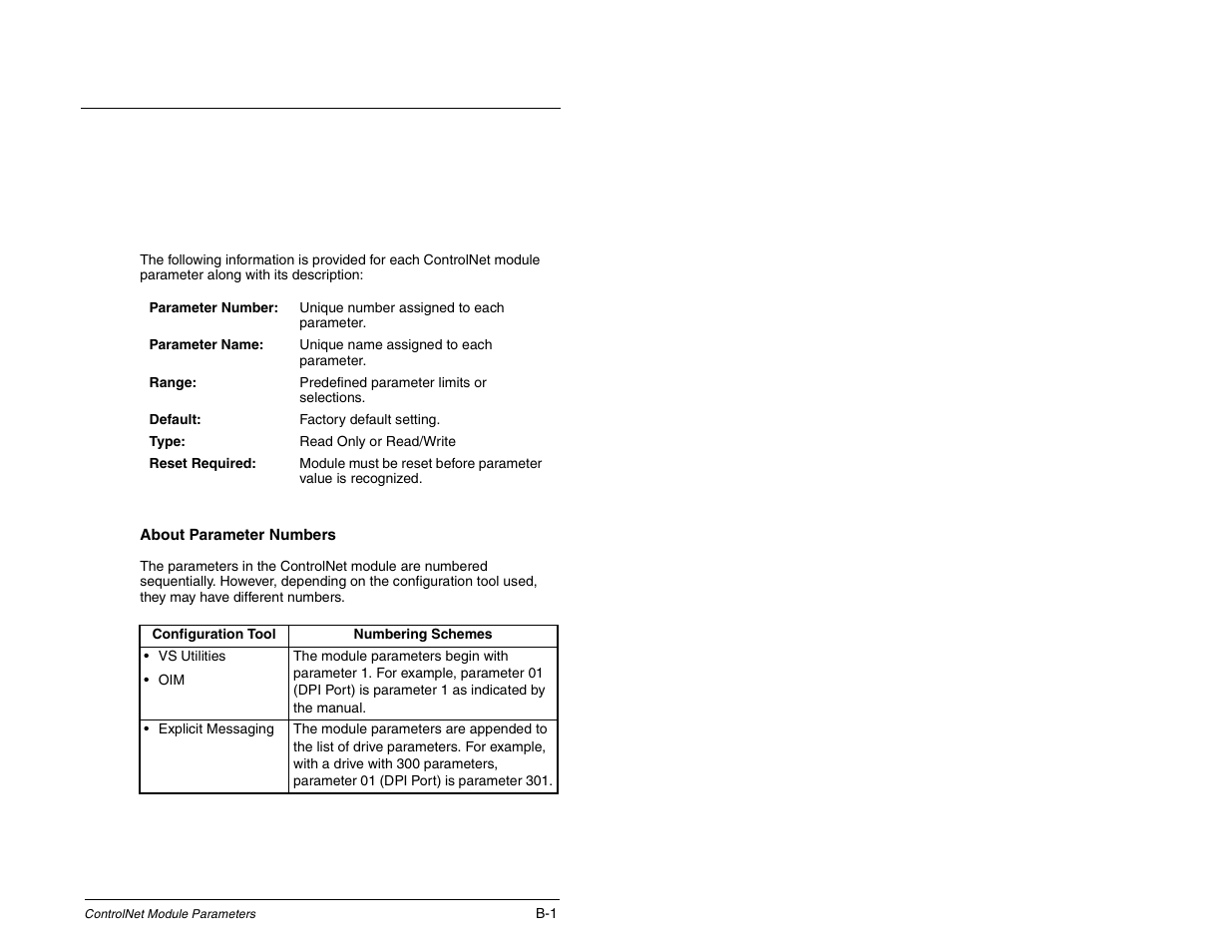 B - controlnet module parameters, Ppendix, Controlnet module parameters | Rockwell Automation RECOMM-CNET ControlNet Communications Module User Manual | Page 107 / 160