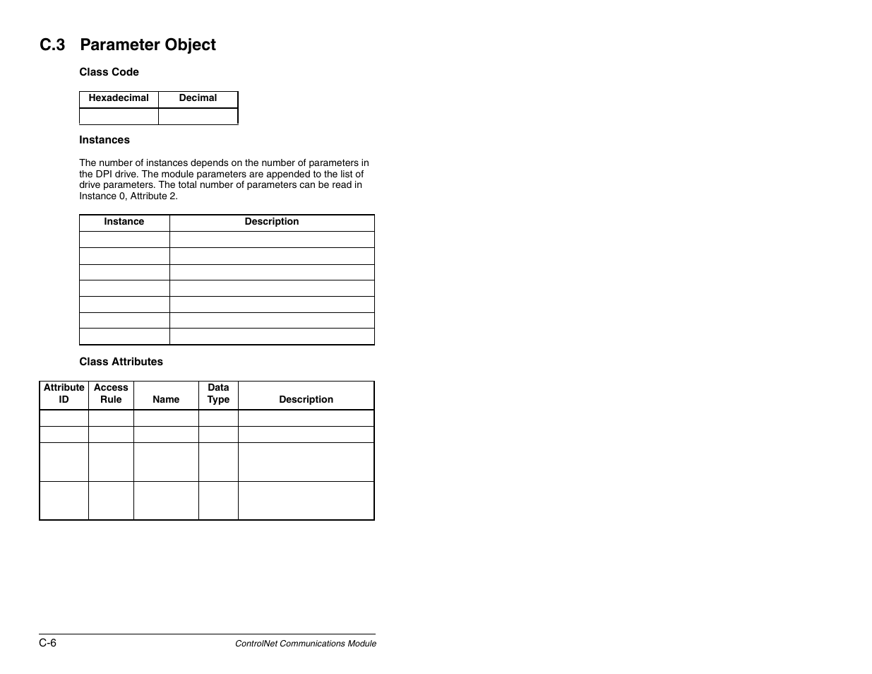 Parameter object, C.3 parameter object | Rockwell Automation RECOMM-CNET ControlNet Communications Module User Manual | Page 122 / 160