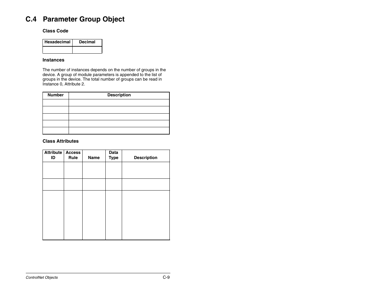 Parameter group object, C.4 parameter group object | Rockwell Automation RECOMM-CNET ControlNet Communications Module User Manual | Page 125 / 160