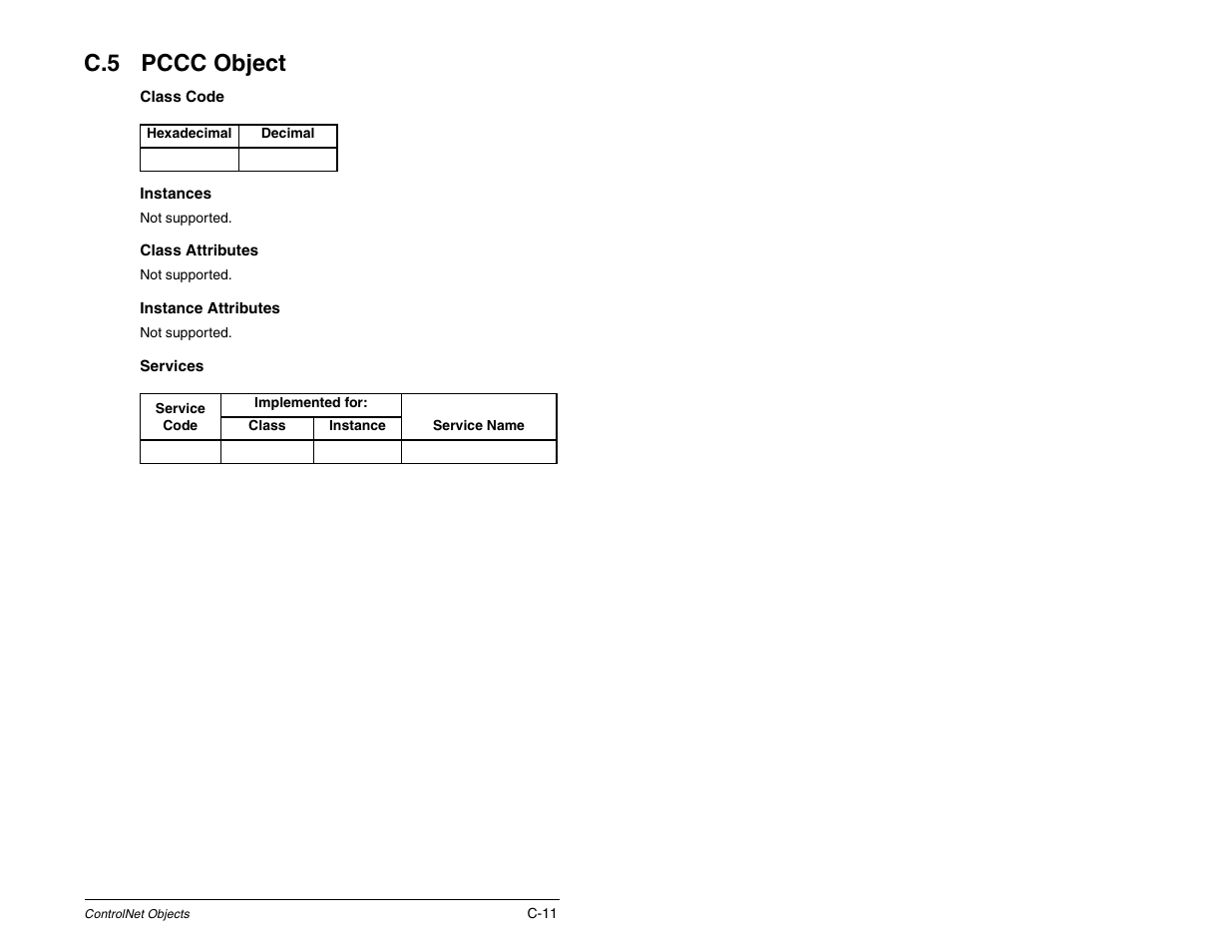 Pccc object, C.5 pccc object | Rockwell Automation RECOMM-CNET ControlNet Communications Module User Manual | Page 127 / 160