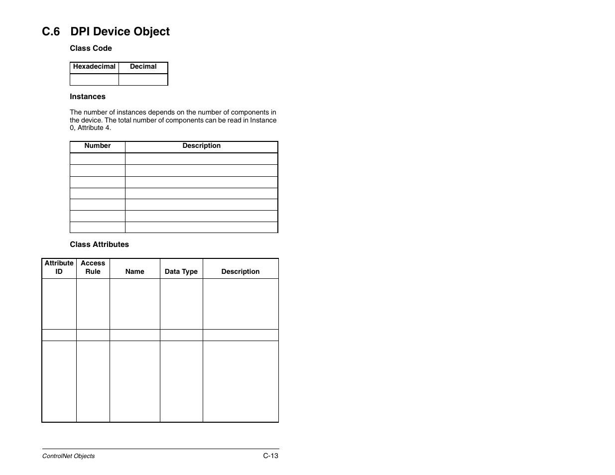 Dpi device object, C.6 dpi device object | Rockwell Automation RECOMM-CNET ControlNet Communications Module User Manual | Page 129 / 160