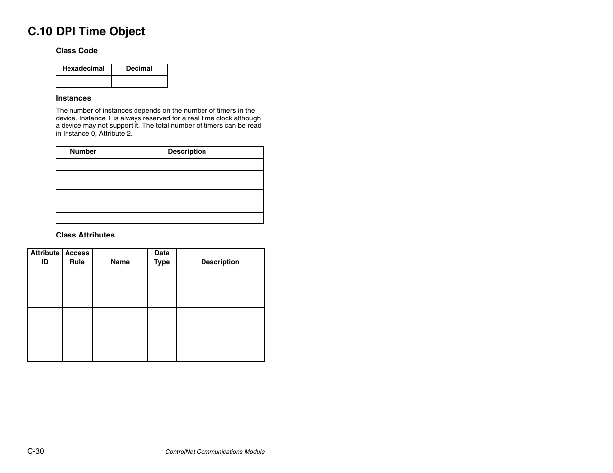 Dpi time object, C.10 dpi time object | Rockwell Automation RECOMM-CNET ControlNet Communications Module User Manual | Page 146 / 160