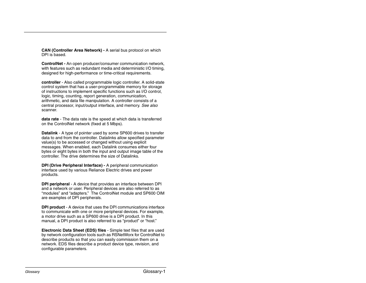 Glossary, Lossary | Rockwell Automation RECOMM-CNET ControlNet Communications Module User Manual | Page 153 / 160