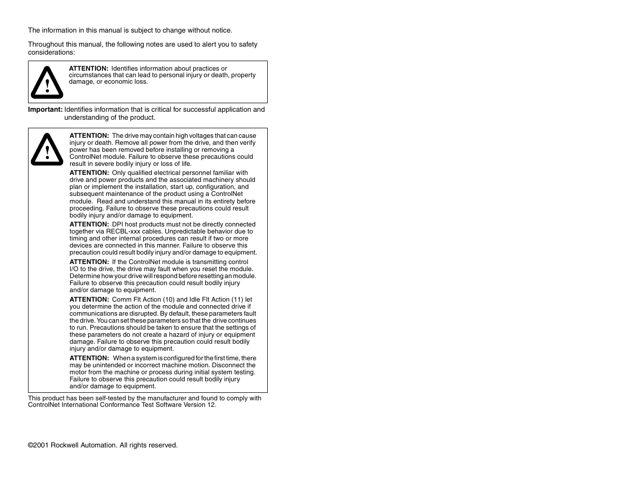 Important user information | Rockwell Automation RECOMM-CNET ControlNet Communications Module User Manual | Page 2 / 160