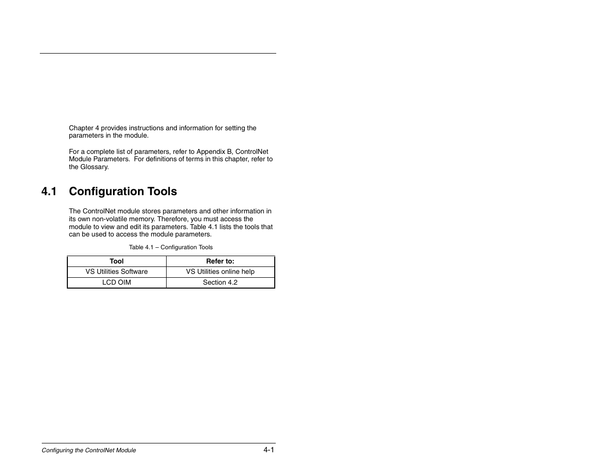 4 - configuring the controlnet module, Configuration tools, Hapter | Configuring the controlnet module | Rockwell Automation RECOMM-CNET ControlNet Communications Module User Manual | Page 21 / 160