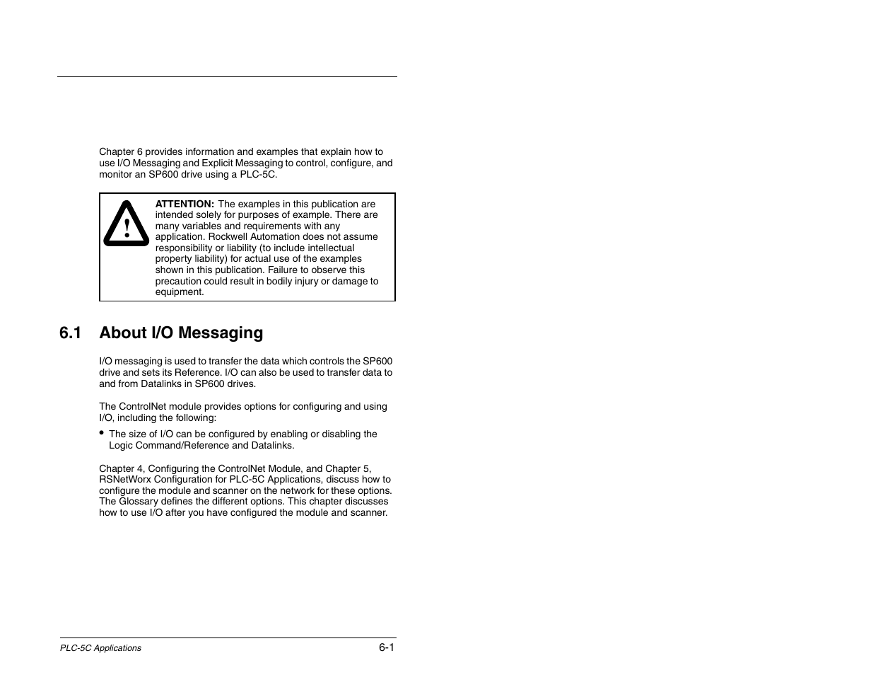 6 - plc- 5c applications, About i/ o messaging, Hapter | Plc-5c applications | Rockwell Automation RECOMM-CNET ControlNet Communications Module User Manual | Page 51 / 160