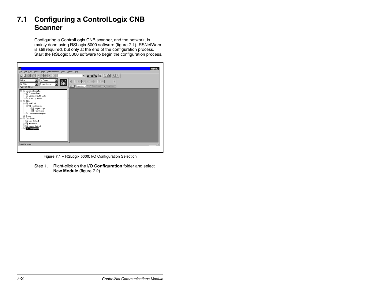 Configuring a controllogix cnb scanner, 1 configuring a controllogix cnb scanner | Rockwell Automation RECOMM-CNET ControlNet Communications Module User Manual | Page 70 / 160