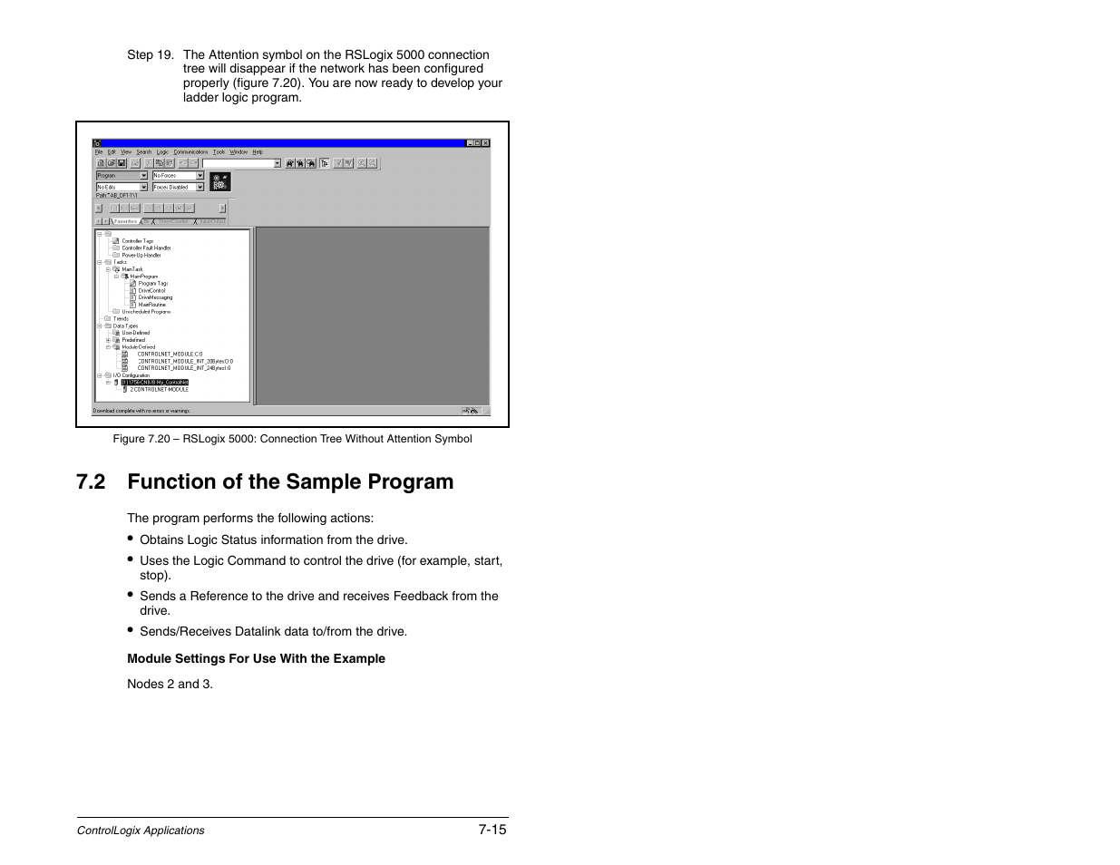 Function of the sample program, 2 function of the sample program | Rockwell Automation RECOMM-CNET ControlNet Communications Module User Manual | Page 83 / 160