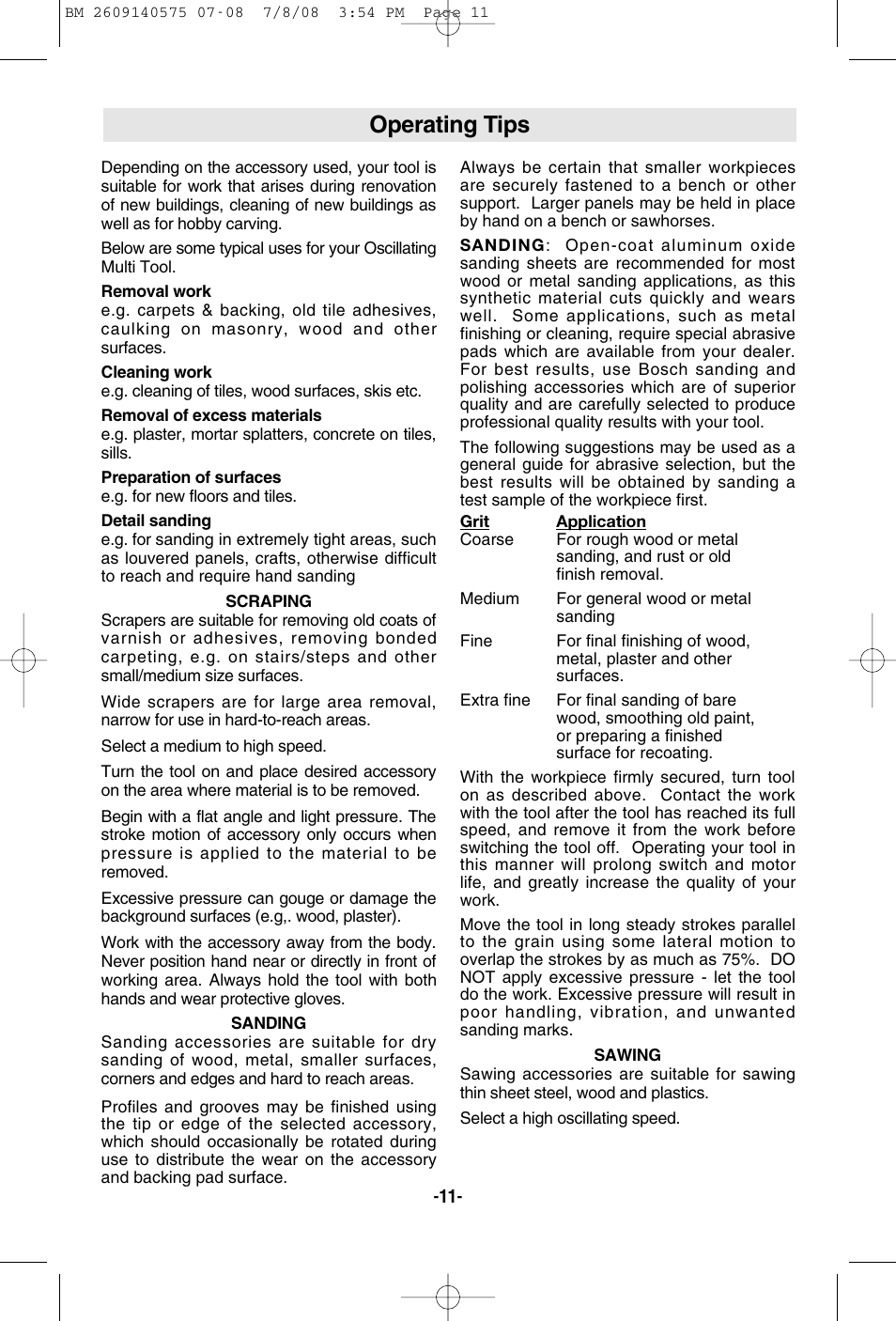 Operating tips | Bosch PS50 User Manual | Page 11 / 44