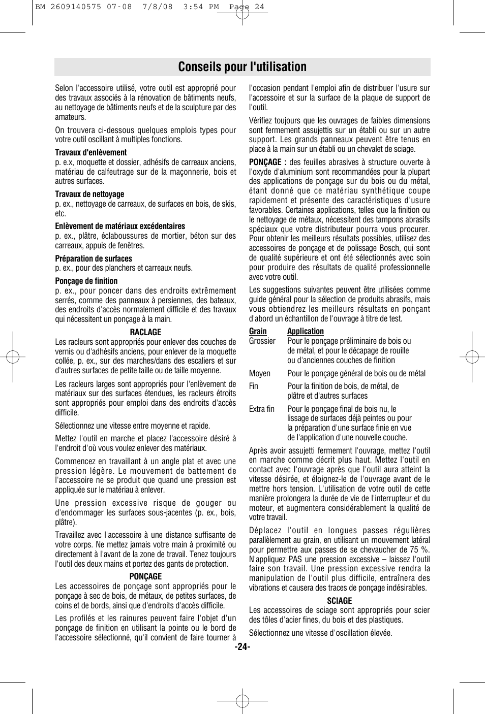 Conseils pour l'utilisation | Bosch PS50 User Manual | Page 24 / 44