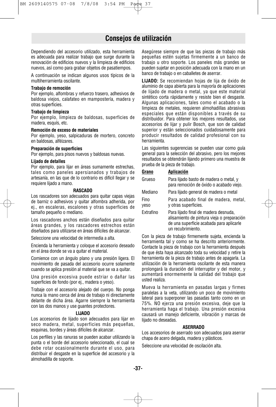 Consejos de utilización | Bosch PS50 User Manual | Page 37 / 44