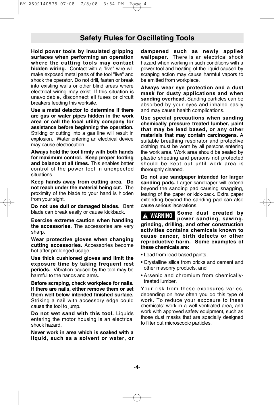 Safety rules for oscillating tools | Bosch PS50 User Manual | Page 4 / 44