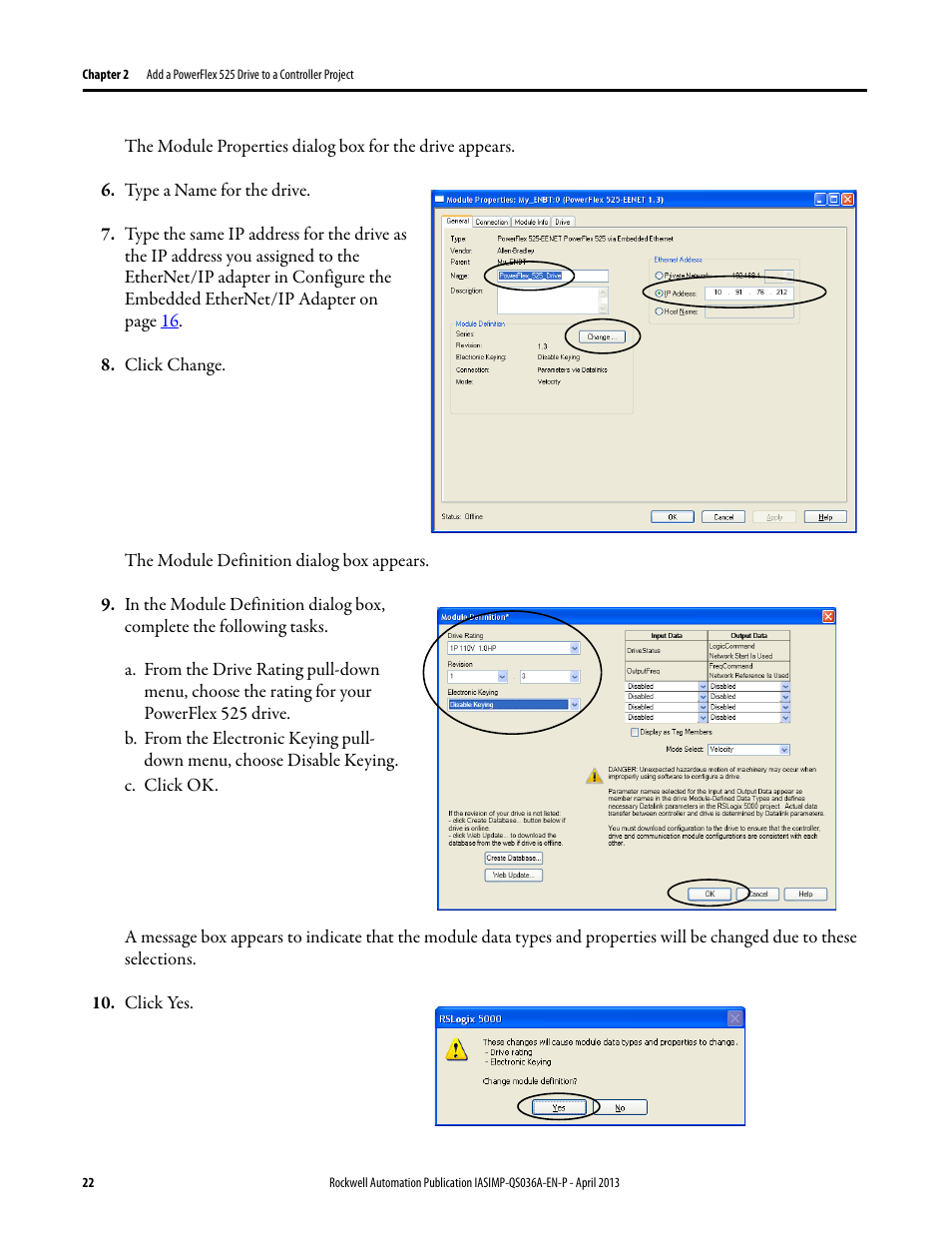 Rockwell Automation Logix5000 Control Systems: Connect PowerFlex 525 Drives over EtherNet/IP Quick Start User Manual | Page 22 / 36