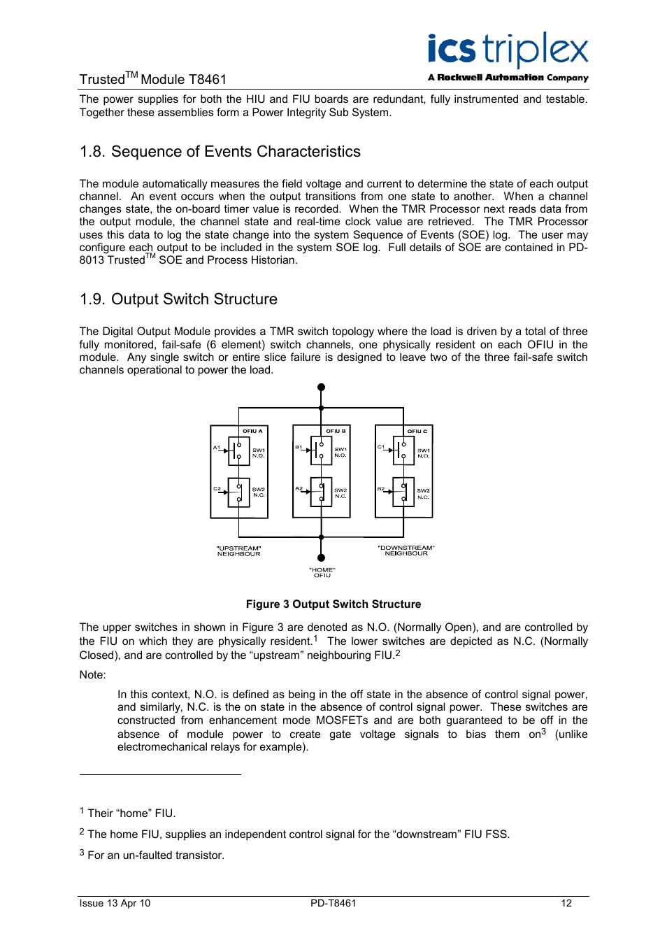 Sequence of events characteristics, Output switch structure, Figure 3 output switch structure | Trusted, Module t8461 | Rockwell Automation T8461 Trusted TMR 24 48Vdc Digital Output Module User Manual | Page 12 / 32