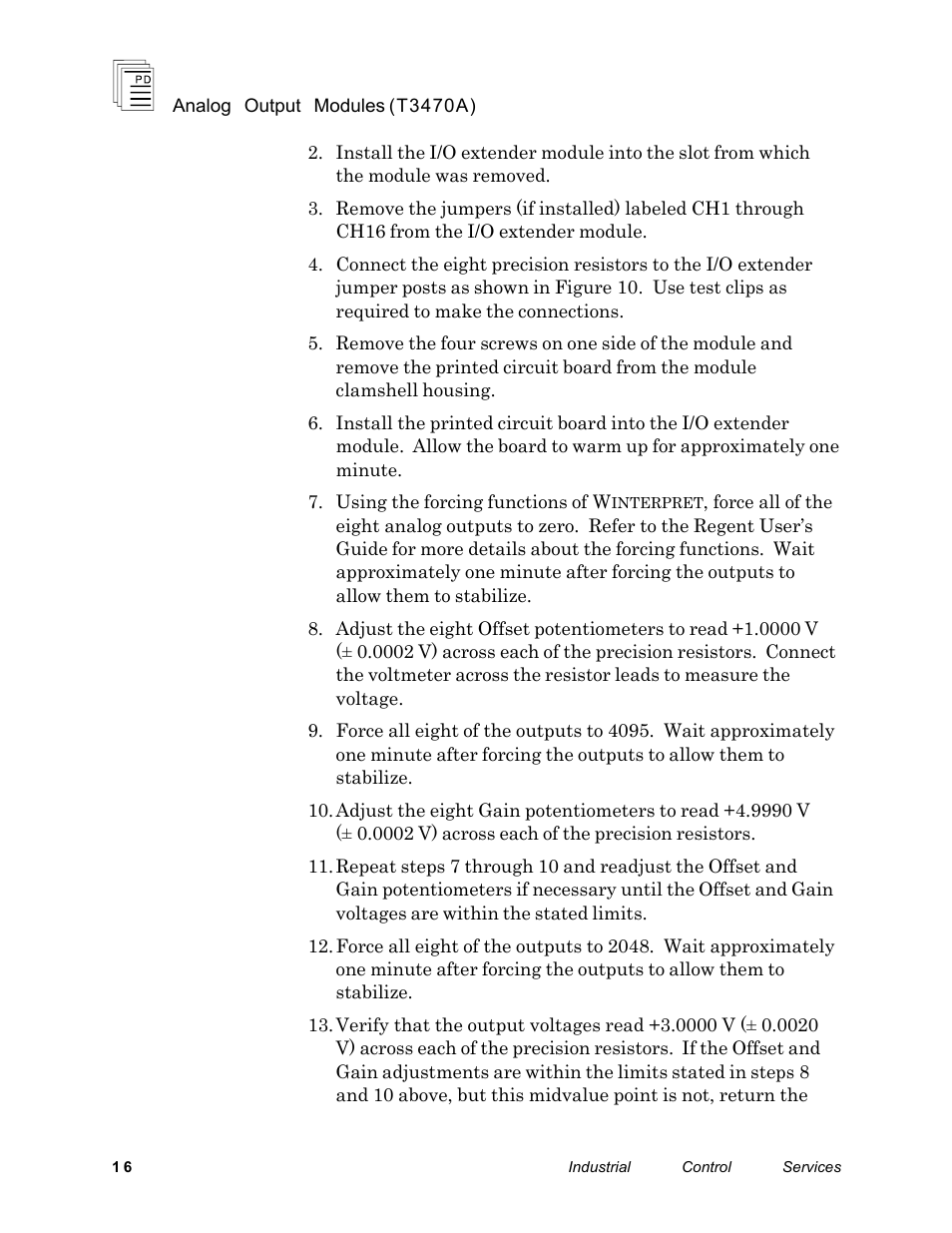 Rockwell Automation T3470A ICS Regent Analogue Output Modules User Manual | Page 16 / 18