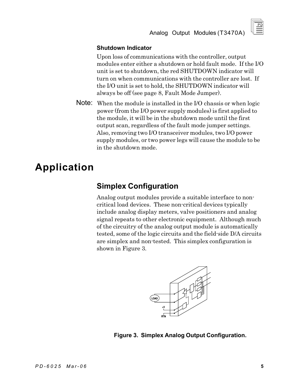 Application, Simplex configuration | Rockwell Automation T3470A ICS Regent Analogue Output Modules User Manual | Page 5 / 18
