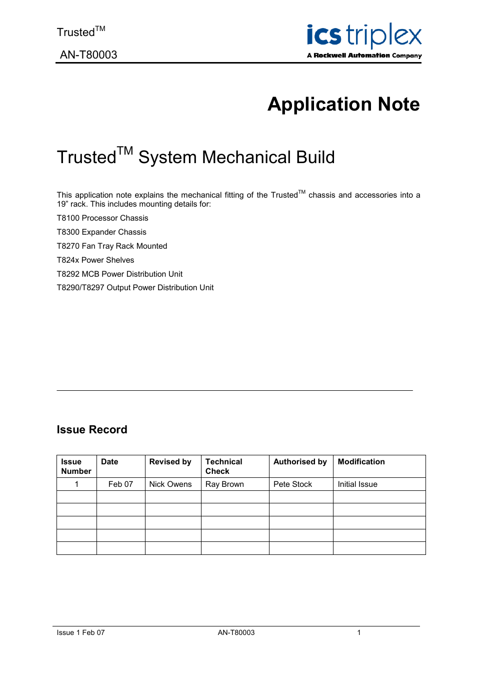 Rockwell Automation T8xxx Application Note Trusted System Mechanical Build User Manual | 6 pages