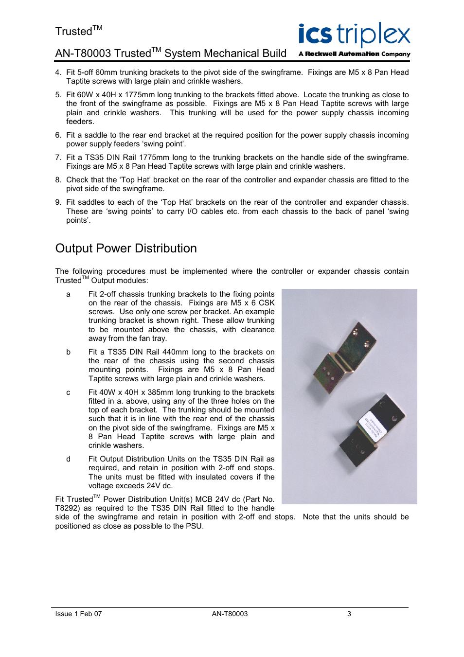 Output power distribution, Trusted, System mechanical build | Rockwell Automation T8xxx Application Note Trusted System Mechanical Build User Manual | Page 3 / 6