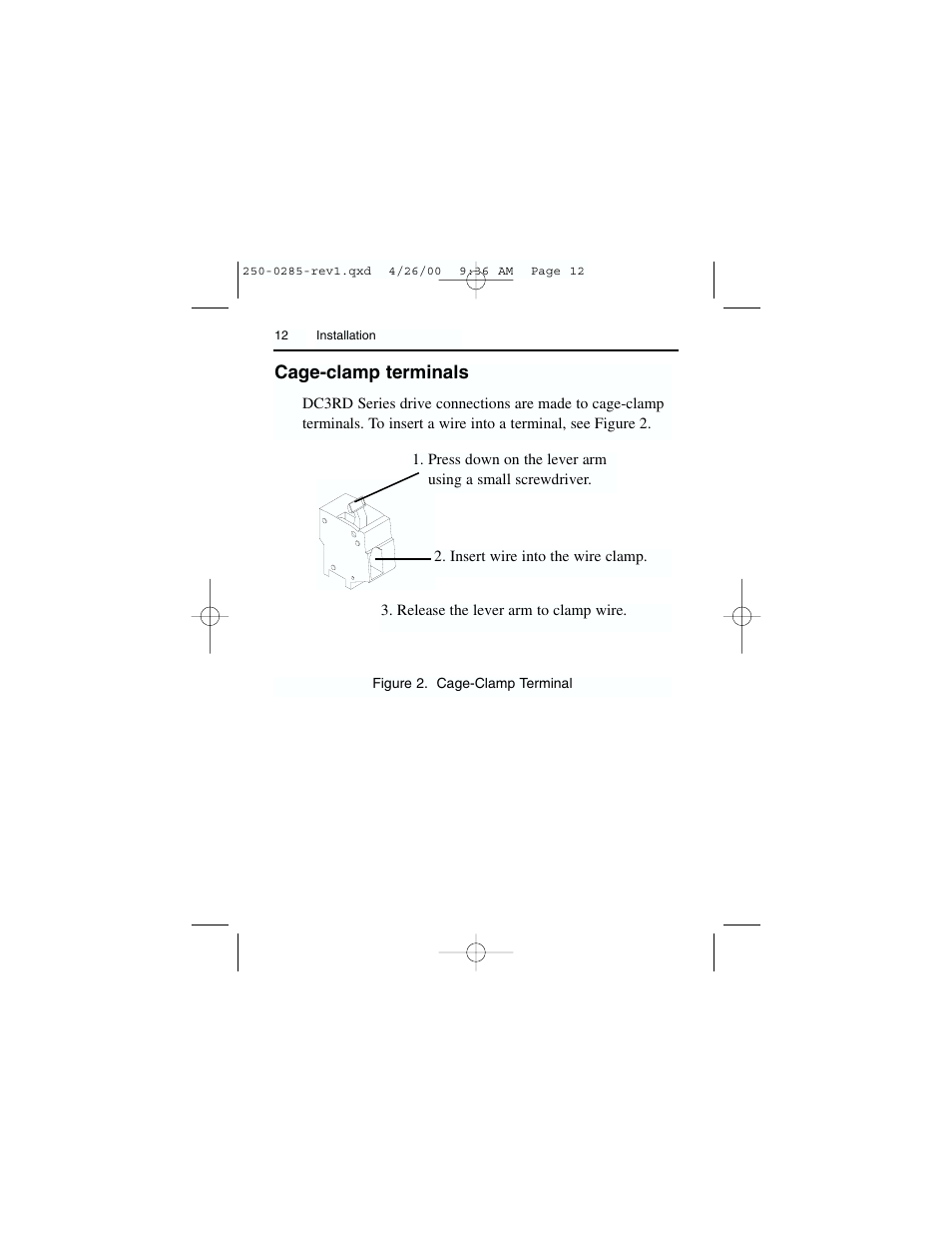 Cage-clamp terminals | Rockwell Automation DC3RD Digital Regenerative DC Drive User Guide 1/4 - 2 HP, 115/230 VAC User Manual | Page 20 / 68