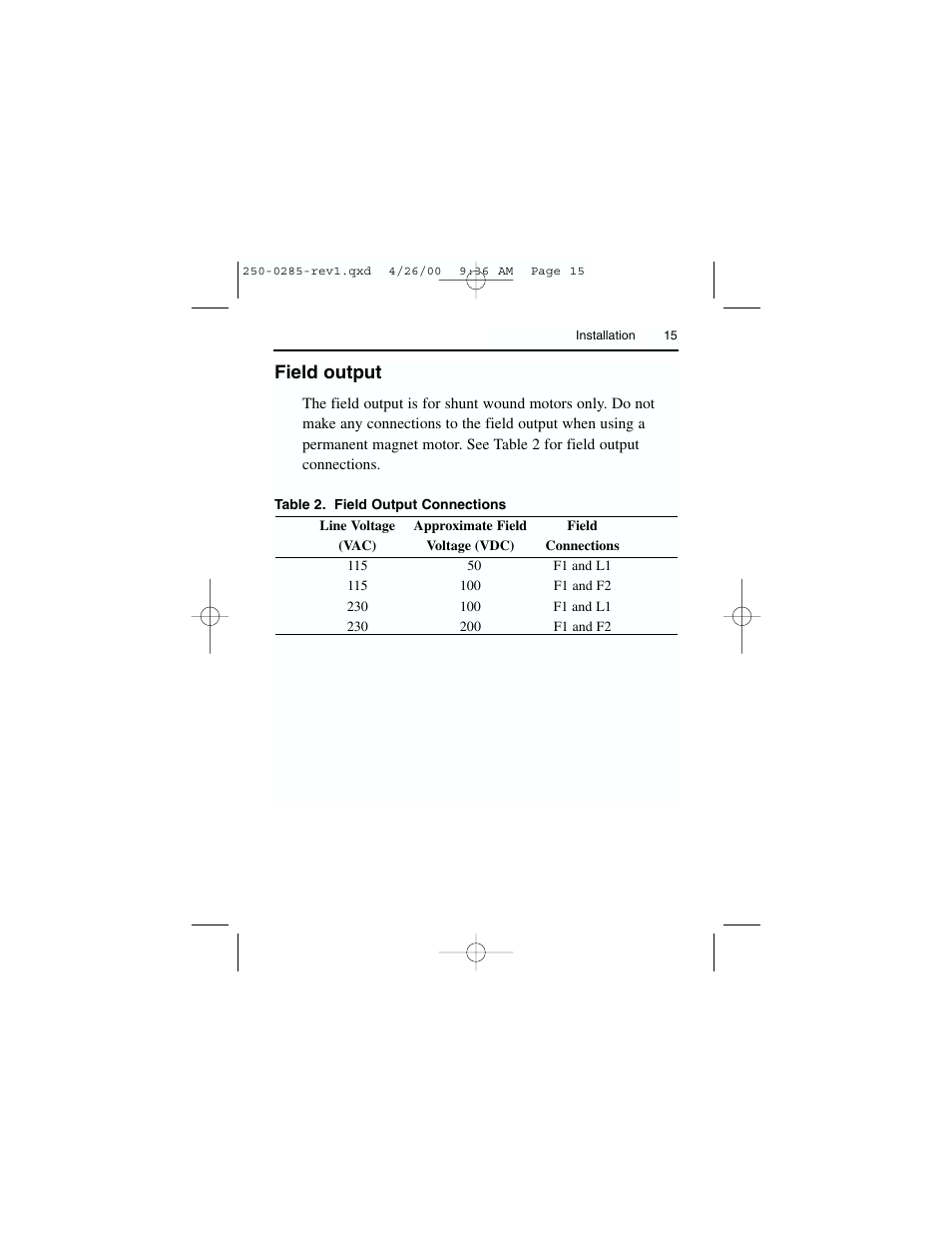 Field output | Rockwell Automation DC3RD Digital Regenerative DC Drive User Guide 1/4 - 2 HP, 115/230 VAC User Manual | Page 23 / 68