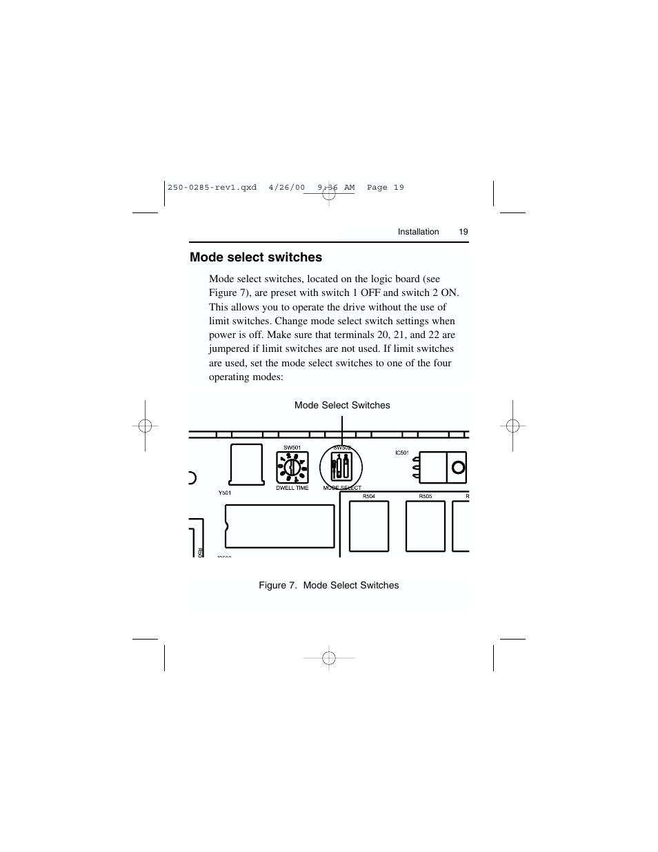 Mode select switches | Rockwell Automation DC3RD Digital Regenerative DC Drive User Guide 1/4 - 2 HP, 115/230 VAC User Manual | Page 27 / 68