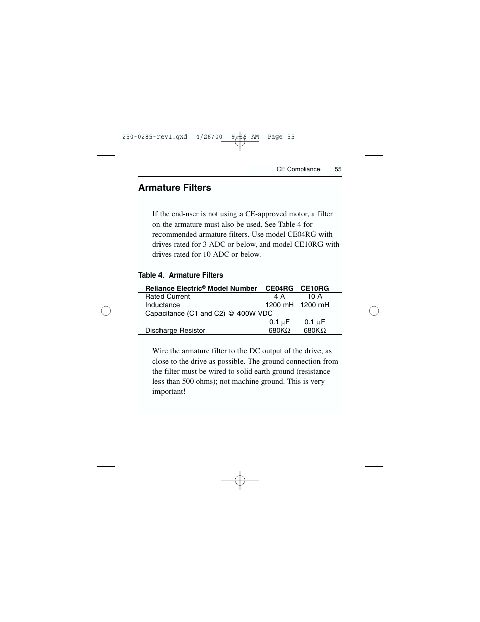 Armature filters | Rockwell Automation DC3RD Digital Regenerative DC Drive User Guide 1/4 - 2 HP, 115/230 VAC User Manual | Page 63 / 68