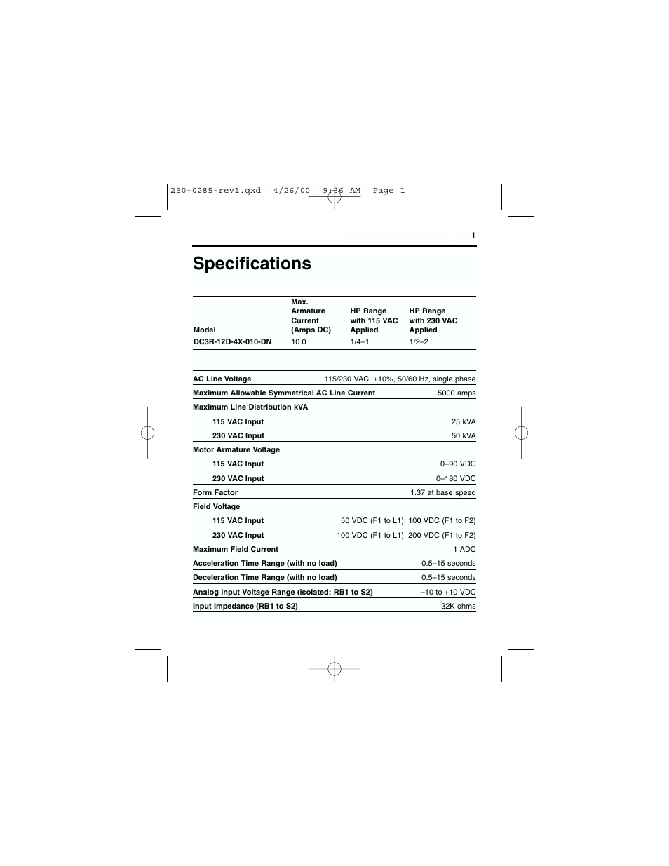 Specifications | Rockwell Automation DC3RD Digital Regenerative DC Drive User Guide 1/4 - 2 HP, 115/230 VAC User Manual | Page 9 / 68