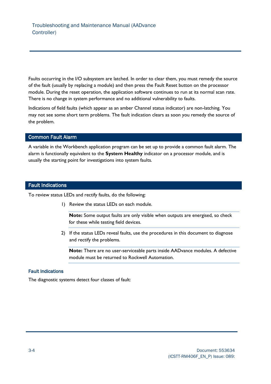 Common fault alarm, 4 fault indications | Rockwell Automation AADvance Controller Troubleshooting and Maintenance Manual User Manual | Page 26 / 96