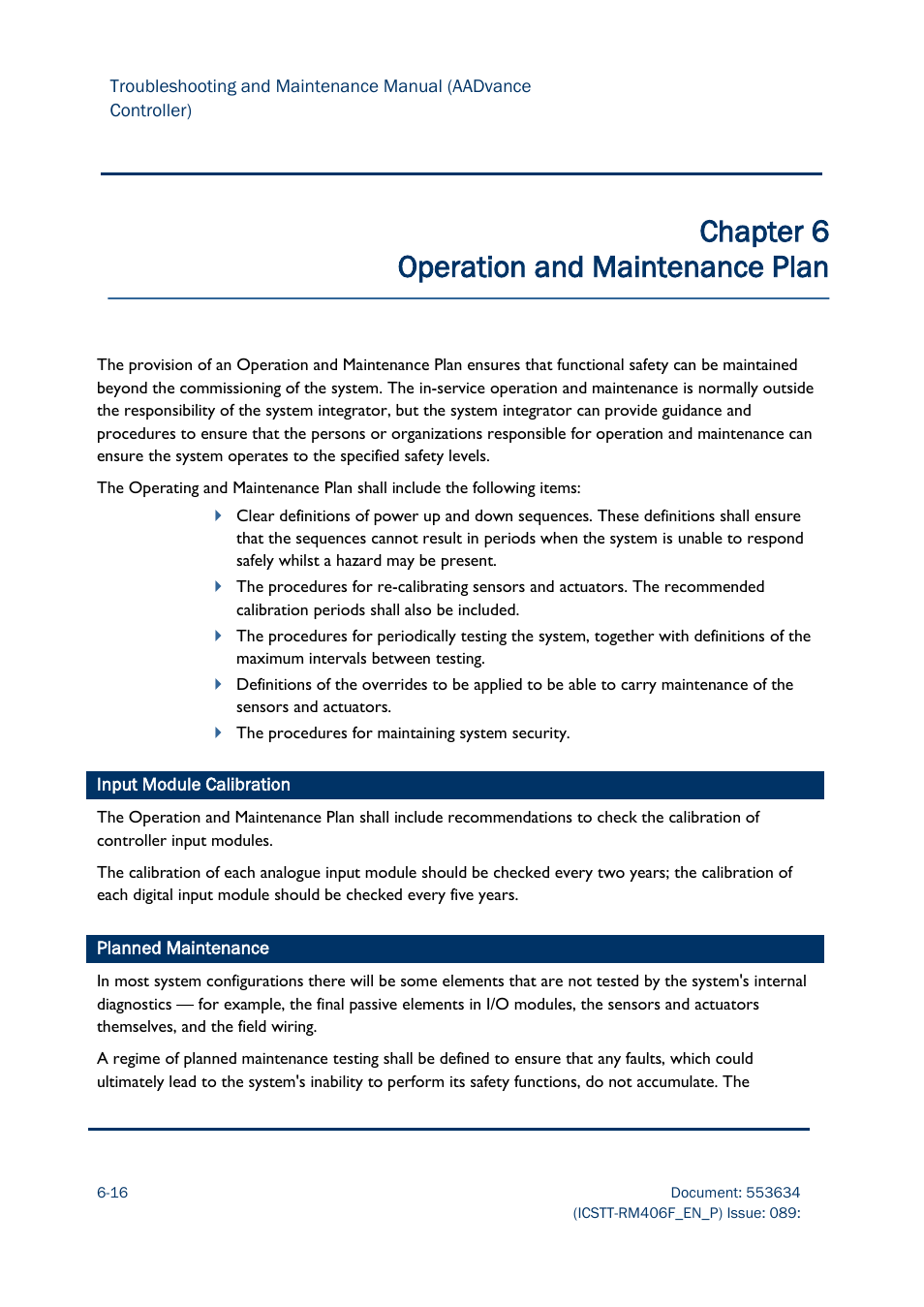 Chapter 6 operation and maintenance plan | Rockwell Automation AADvance Controller Troubleshooting and Maintenance Manual User Manual | Page 76 / 96