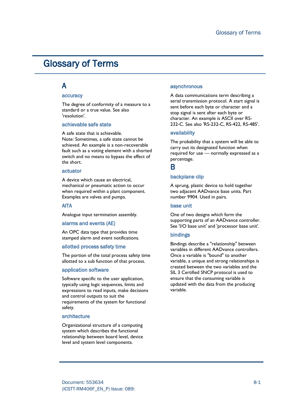 Glossary of terms | Rockwell Automation AADvance Controller Troubleshooting and Maintenance Manual User Manual | Page 85 / 96