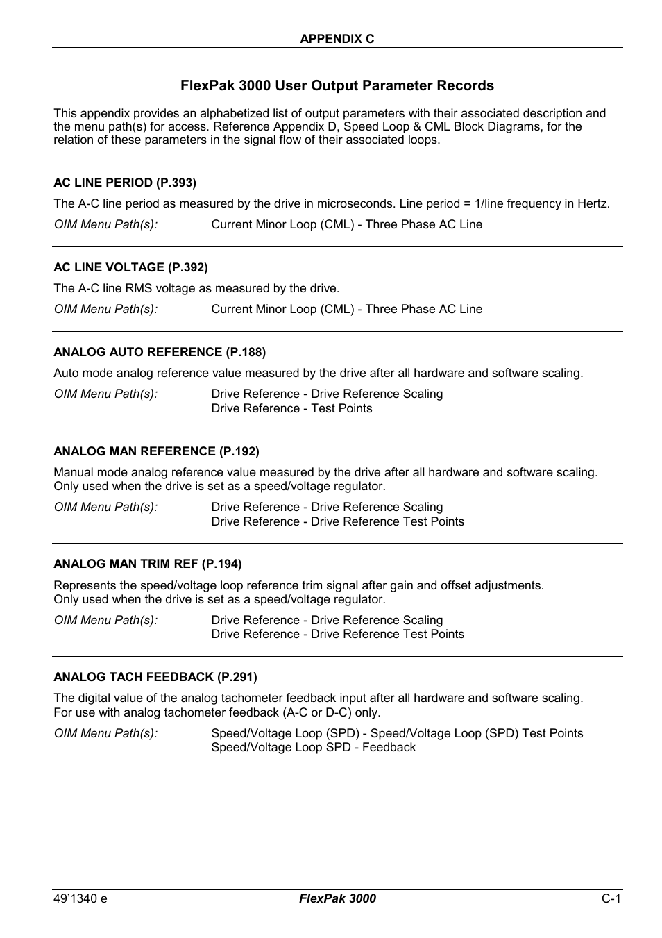 C - flexpak 3000 user output parameter records | Rockwell Automation FlexPak 3000 Power Module Version 4.2 User Manual | Page 157 / 216