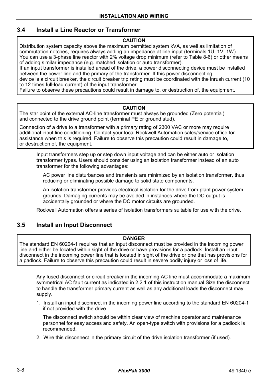 4 install a line reactor or transformer, 5 install an input disconnect | Rockwell Automation FlexPak 3000 Power Module Version 4.2 User Manual | Page 32 / 216