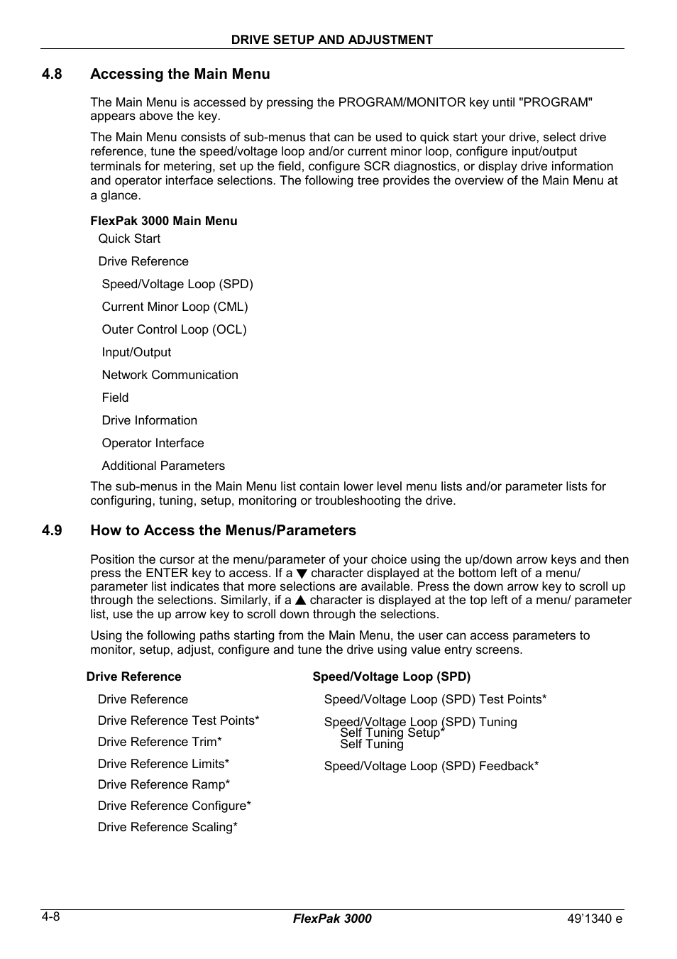 8 accessing the main menu, 9 how to access the menus/parameters | Rockwell Automation FlexPak 3000 Power Module Version 4.2 User Manual | Page 50 / 216