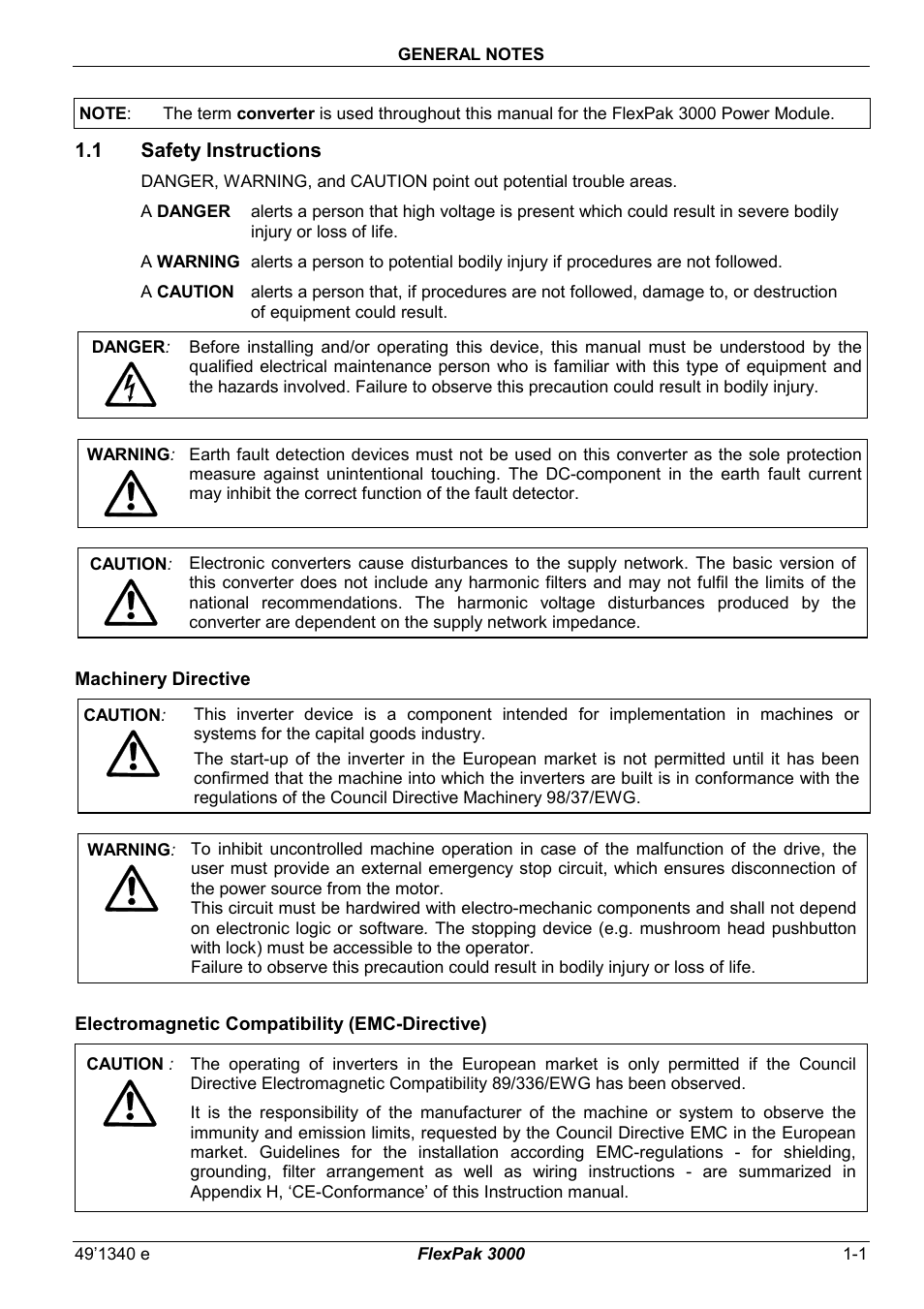 1 general notes, 1 safety instructions | Rockwell Automation FlexPak 3000 Power Module Version 4.2 User Manual | Page 7 / 216