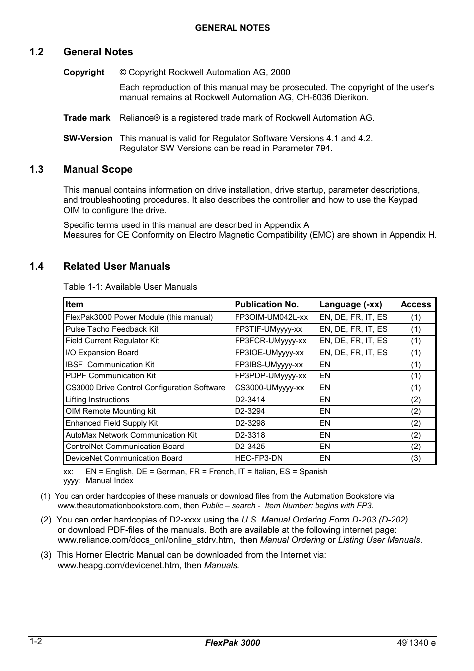 2 general notes, 3 manual scope, 4 related user manuals | Rockwell Automation FlexPak 3000 Power Module Version 4.2 User Manual | Page 8 / 216