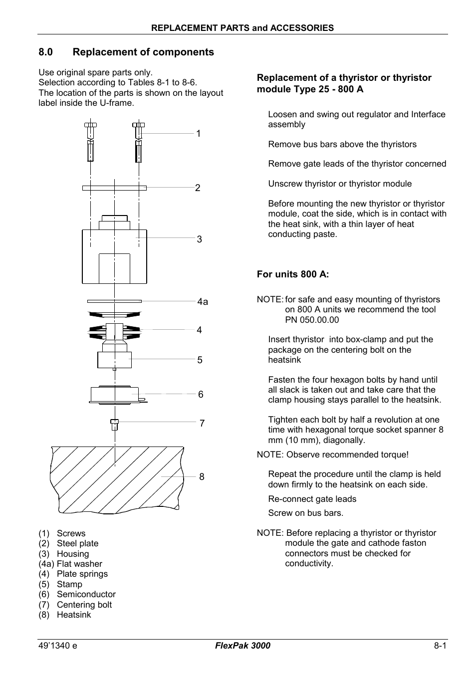 8 replacement parts and accessories, 0 replacement of components | Rockwell Automation FlexPak 3000 Power Module Version 4.2 User Manual | Page 81 / 216
