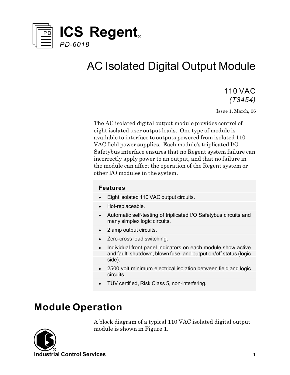 Rockwell Automation T3454 ICS Regent AC Isolated Digital Output Module 110 VAC User Manual | 14 pages