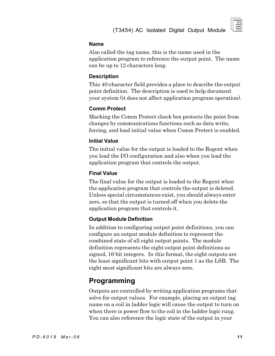 Programming | Rockwell Automation T3454 ICS Regent AC Isolated Digital Output Module 110 VAC User Manual | Page 11 / 14