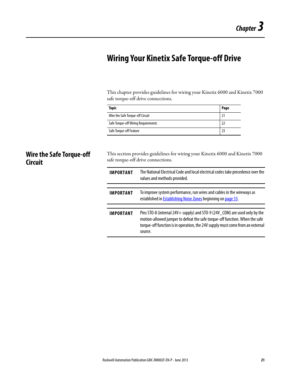 Wire the safe torque-off circuit, Chapter 3, Wiring your kinetix safe torque-off drive | Chapter | Rockwell Automation 2099-BMxx-S Kinetix Safe Torque-off Feature Safety Reference Manual User Manual | Page 21 / 52