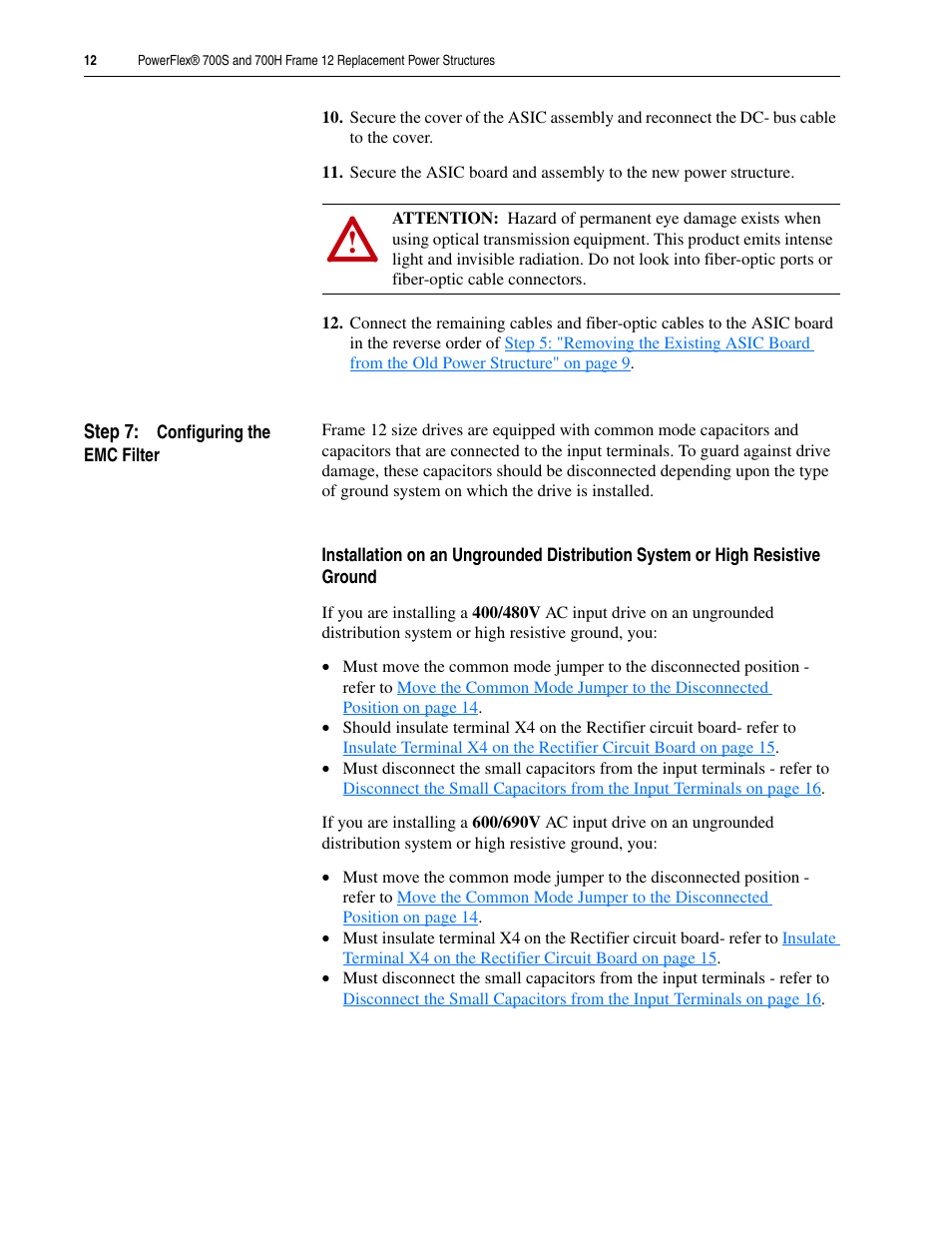 Step 7: configuring the emc filter | Rockwell Automation 20D PowerFlex 700H/S Frame 12 Replacement Power Structure User Manual | Page 12 / 28