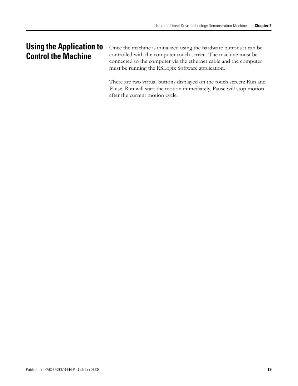 Using the application to control the machine | Rockwell Automation Direct Drive Technology Demonstration Machine User Manual | Page 19 / 24
