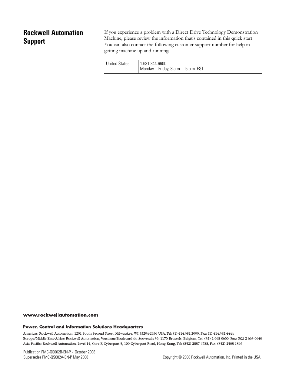 Rockwell automation support | Rockwell Automation Direct Drive Technology Demonstration Machine User Manual | Page 24 / 24