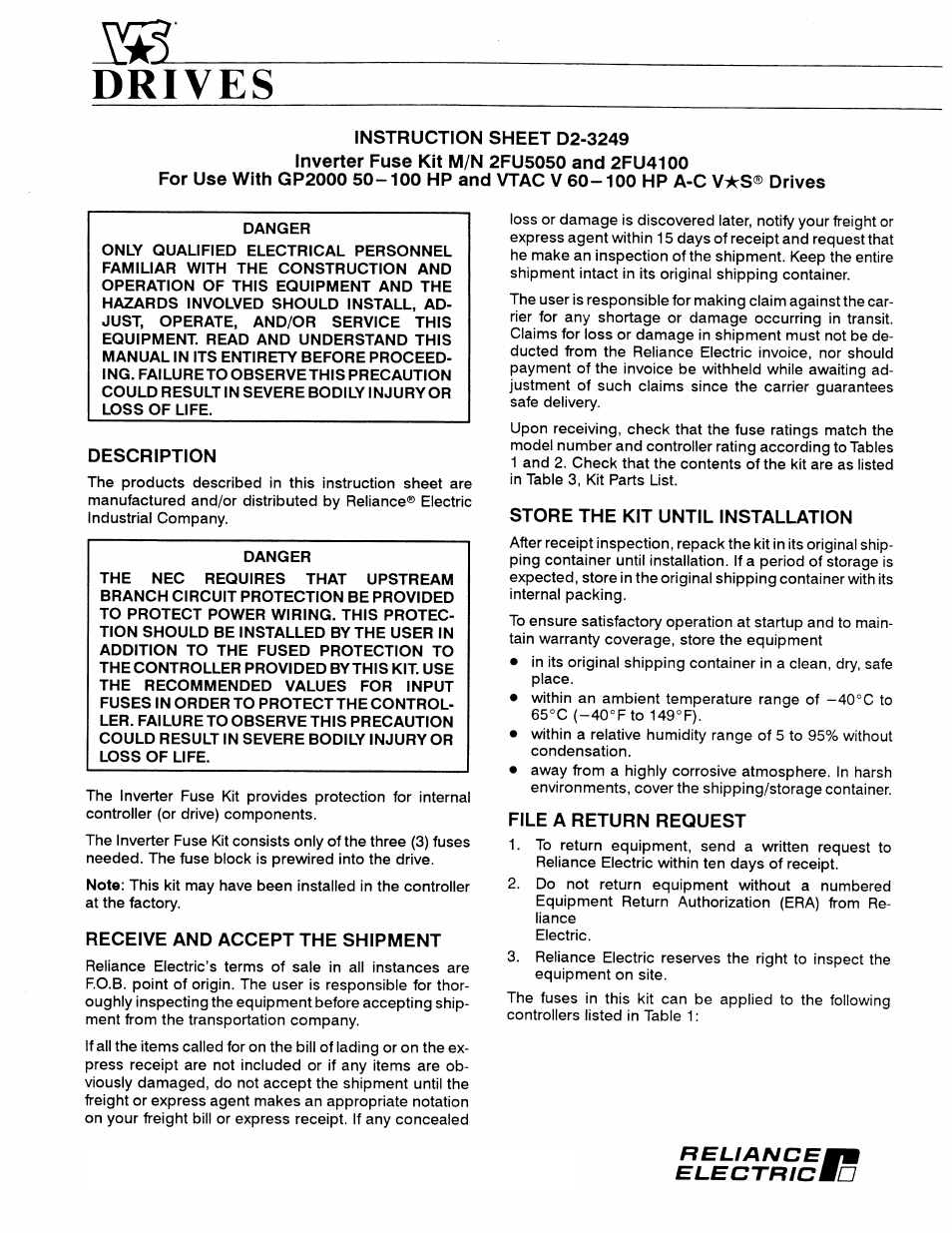 Rockwell Automation GP2000 Inverter Fuse Kit User Manual | 4 pages