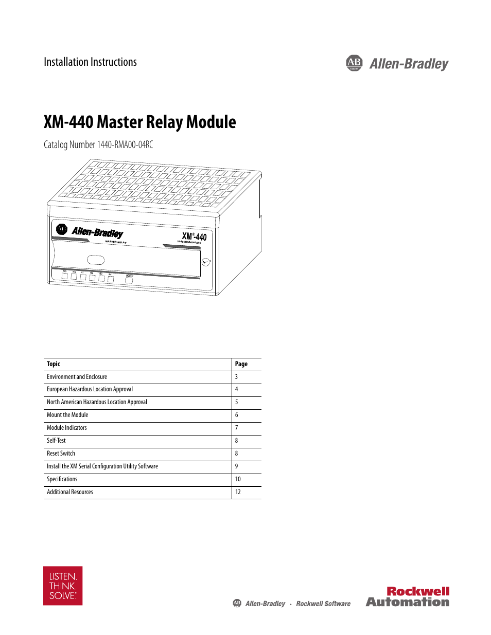 Rockwell Automation 1440-RMA00-04RC XM-440 Master Relay Module User Manual | 12 pages