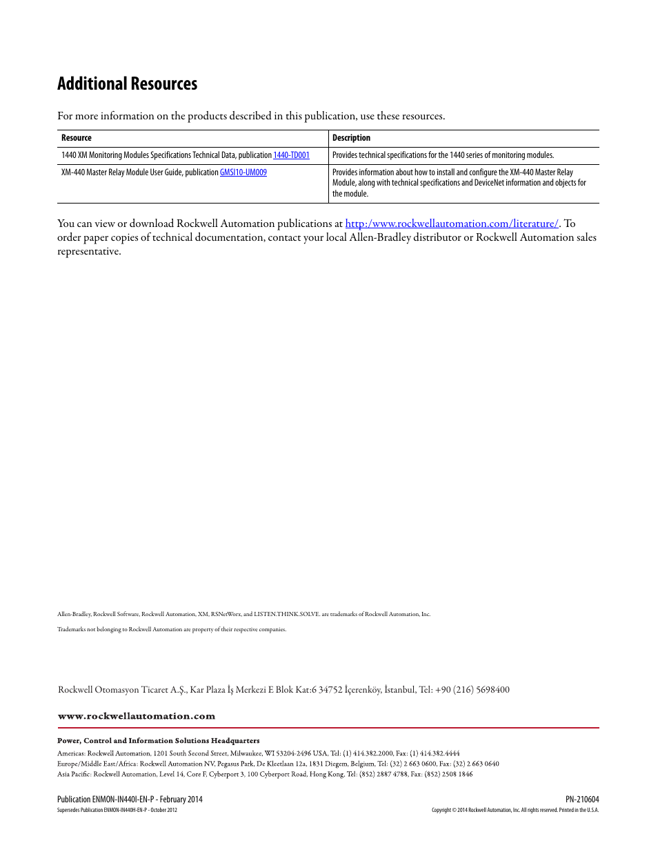 Additional resources, Back cover | Rockwell Automation 1440-RMA00-04RC XM-440 Master Relay Module User Manual | Page 12 / 12