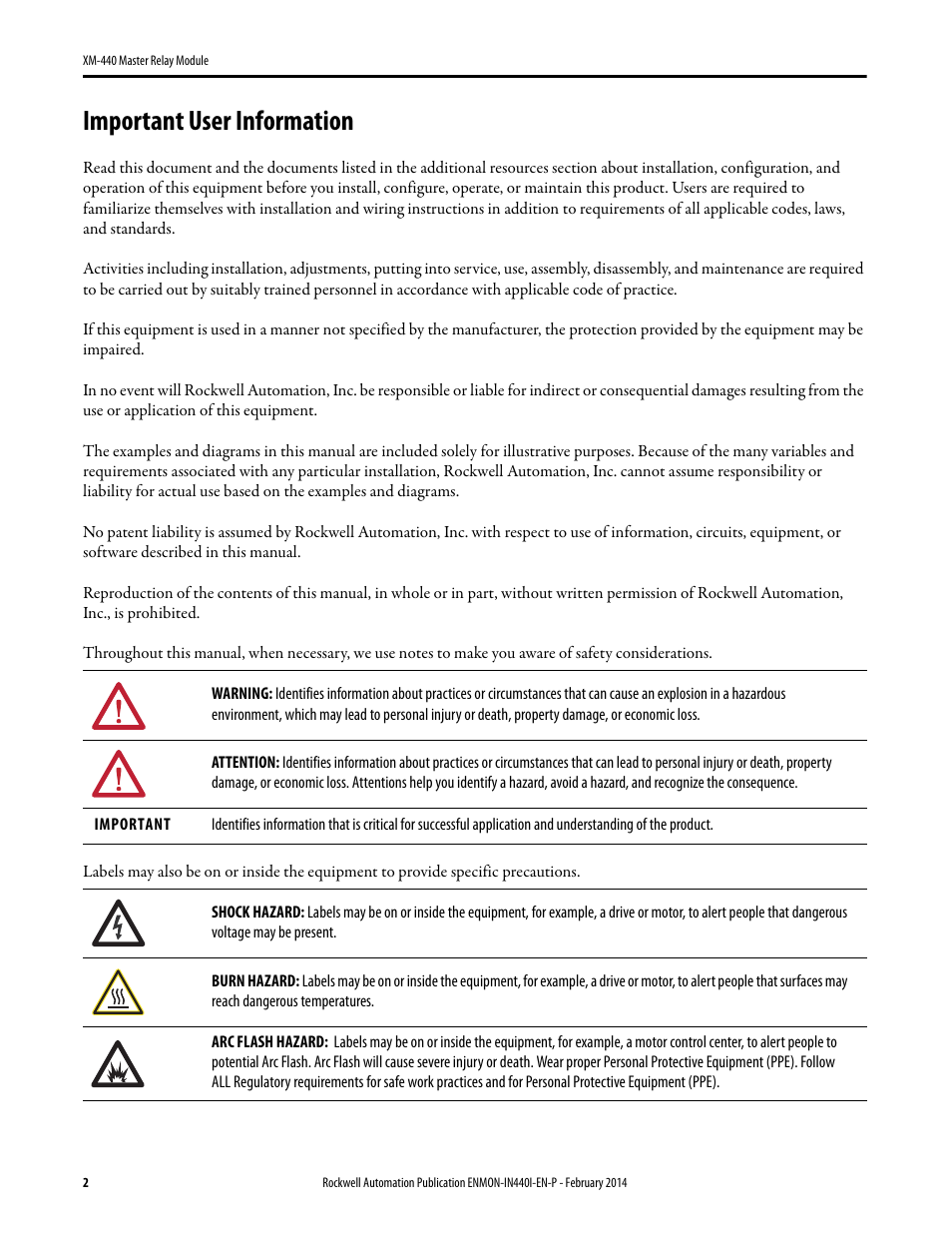 Important user information | Rockwell Automation 1440-RMA00-04RC XM-440 Master Relay Module User Manual | Page 2 / 12